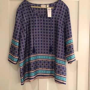 NWT Chico’s Size 3 Popover Blouse